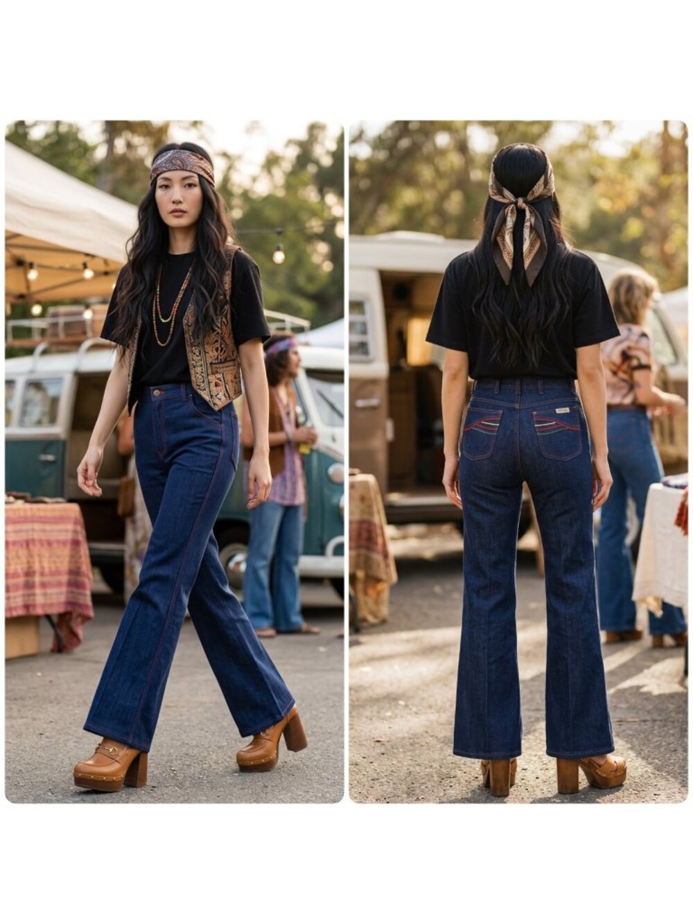 Vintage 70s Duval Embroidered High Rise Flare Jeans Womens 26 Indigo Bell Bottom